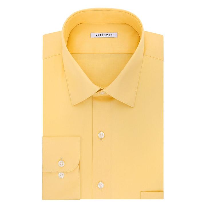 Big & Tall Van Heusen Regular-fit Solid Lux Sateen No-iron Spread-collar Dress Shirt, Men's, Size: 18-32/33, Med Yellow