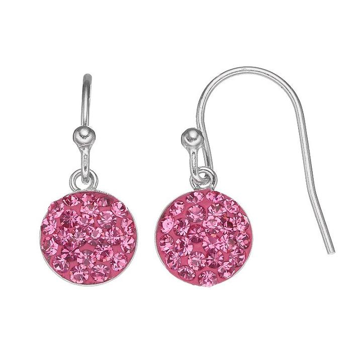 Silver Luxuries Silver Tone Crystal Disc Drop Earrings, Women's, Pink
