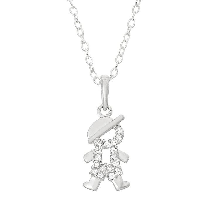 Junior Jewels Kids' Sterling Silver Cubic Zirconia Boy Pendant, Size: 13, White