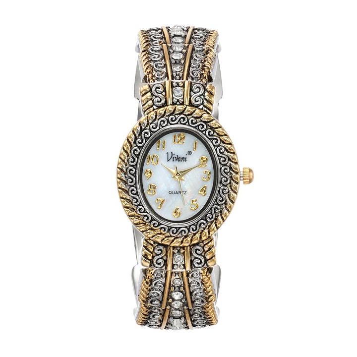 Vivani Women's Two Tone Textured Cuff Watch, Size: Small, Multicolor