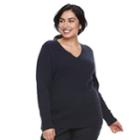 Plus Size Croft & Barrow&reg; Essential Cable Knit V-neck Sweater, Women's, Size: 1xl, Dark Blue