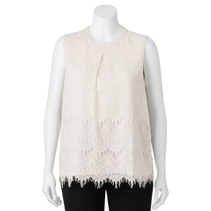 Juniors' Plus Size Heartsoul Lace Overlay Tank, Girl's, Size: 2xl, Lt Beige