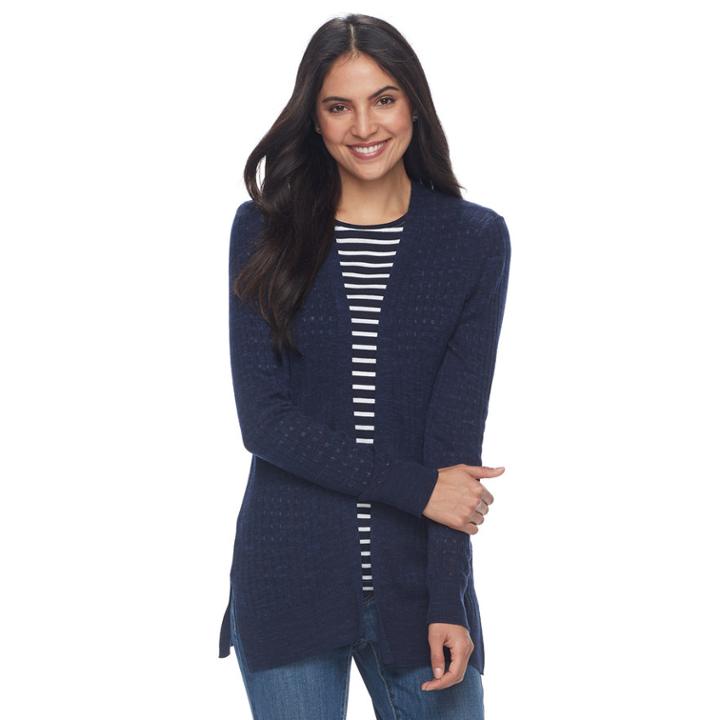 Women's Croft & Barrow&reg; Ribbed Open-front Cardigan, Size: Medium, Blue (navy)