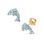 14k Gold Aqua Crystal Dolphin Stud Earrings - Made With Swarovski Crystals - Kids, Girl's, Blue
