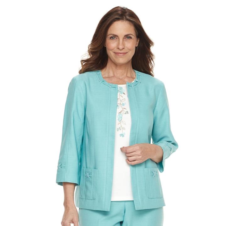 Women's Alfred Dunner Studio Embellished Open-front Jacket, Size: 10, Turquoise/blue (turq/aqua)