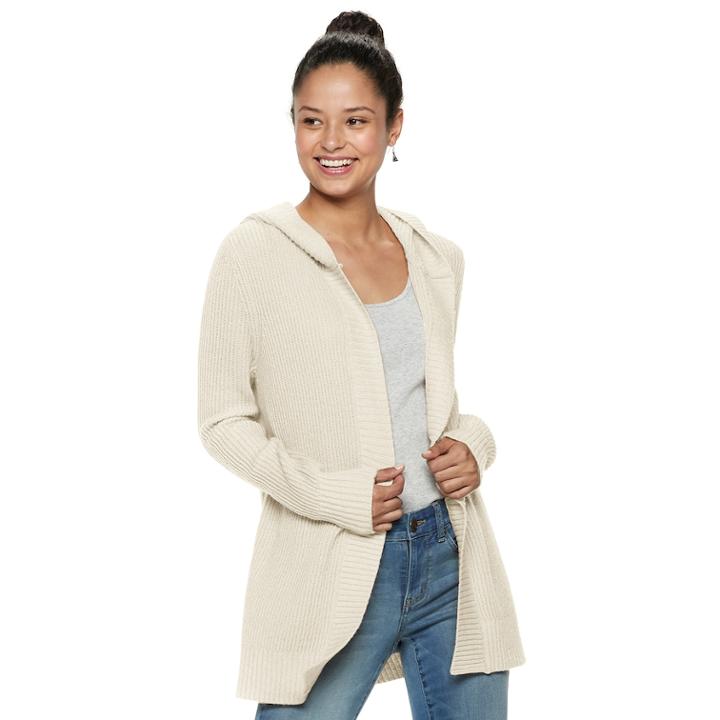 Juniors' Mudd&reg; Ribbed Hooded Cardigan, Teens, Size: Xs, White