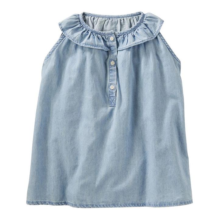 Girls 4-8 Oshkosh B'gosh&reg; Ruffled Chambray Henley Top, Girl's, Size: 10, Blue Other
