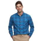Men's Sonoma Goods For Life&trade; Flexwear Modern-fit Plaid Stretch Button-down Shirt, Size: Large, Med Blue