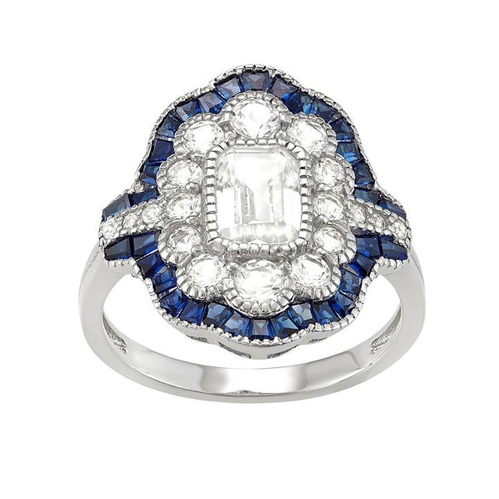 Sterling Silver Lab-created White & Blue Sapphire Scalloped Ring, Women's, Size: 7