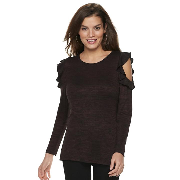 Women's Apt. 9&reg; Cold-shoulder Ruffle Top, Size: Xl, Red