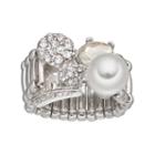 Simulated Pearl Stone Cluster Stretch Ring, Women's, Silver