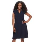 Plus Size Suite 7 Basketweave Fit & Flare Dress, Women's, Size: 18 W, Dark Blue