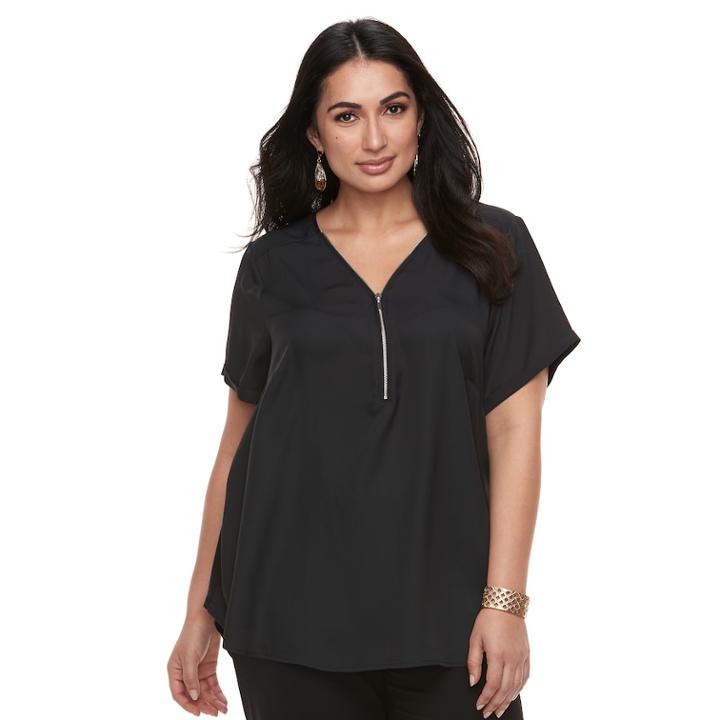 Plus Size Apt. 9&reg; Half-zip Crepe Top, Women's, Size: 0x, Black