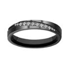 Black Ion-plated Titanium Cubic Zirconia Diagonal Stripe Wedding Ring, Adult Unisex, Size: 6