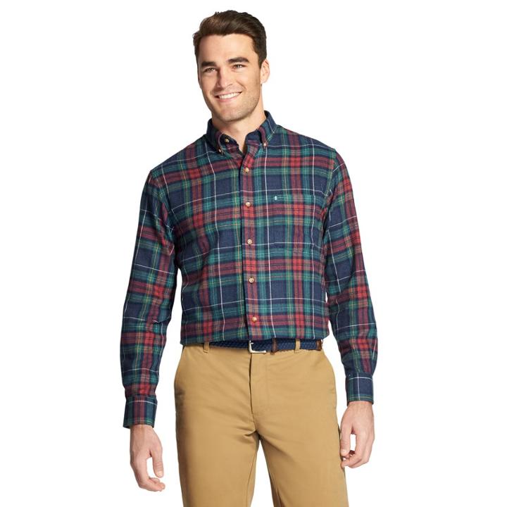 Men's Izod Slim-fit Plaid Flannel Button-down Shirt, Size: Xxl, Dark Blue