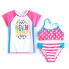 Girls 4-6x So&reg; Rashguard, Polka-dot Bikini Top & Striped Bottoms Swimsuit Set, Size: 6x, Pink