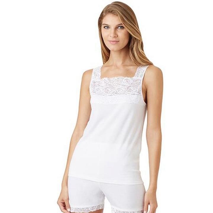 Plus Size Cuddl Duds Softech Lace-trim Squareneck Tank, Women's, Size: 2xl, White