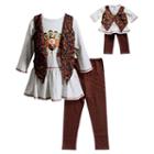 Girls 4-14 Dollie & Me Thanksgiving Tunic & Vest With Leggings Set, Size: 7, Beige Oth