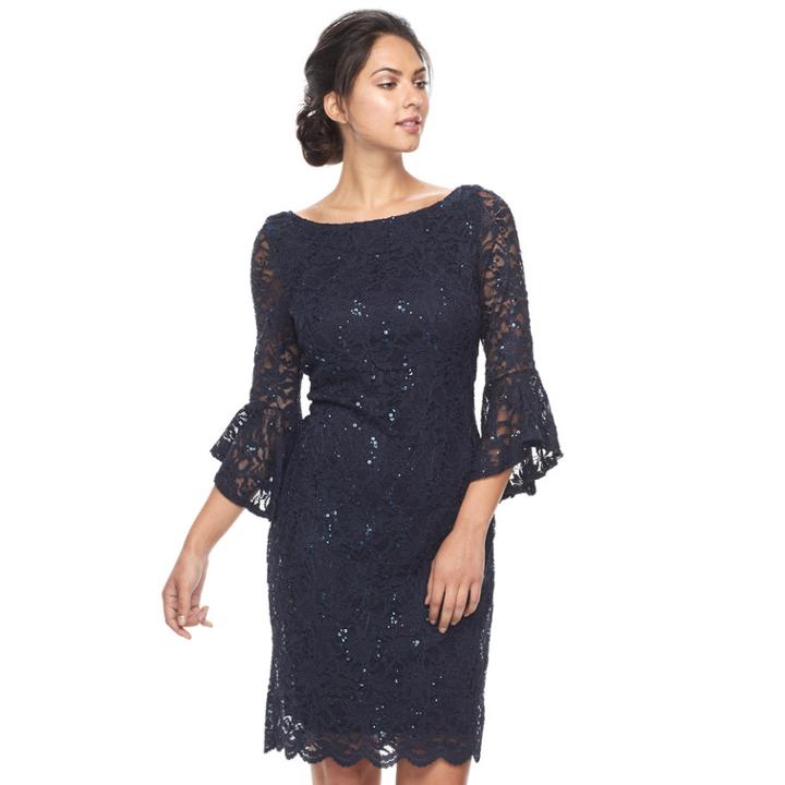 Women's Tiana B Sequin Lace Sheath Dress, Size: 14, Blue (navy)