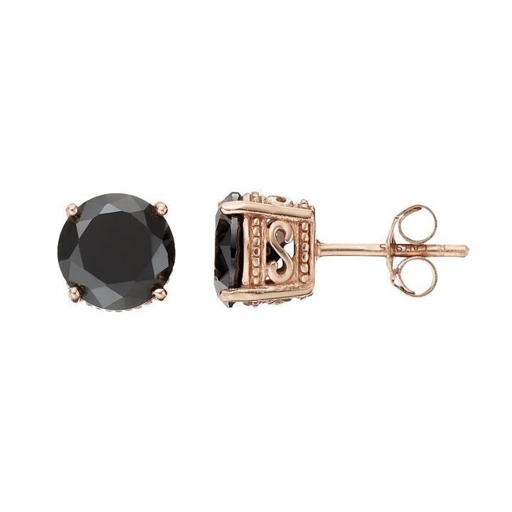 Sophie Miller 14k Rose Gold Plated Black Cubic Zirconia Stud Earrings, Women's