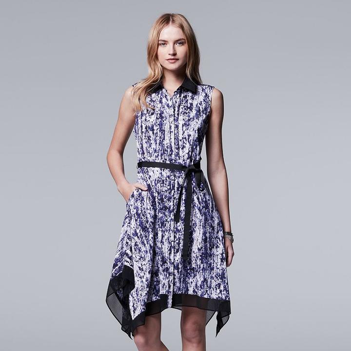 Petite Simply Vera Vera Wang Splatter Shirtdress, Women's, Size: L Petite, Dark Blue