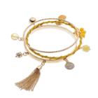 Yellow Pineapple & Tassel Charm Bangle Bracelet Set, Women's