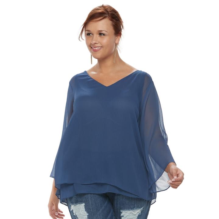 Plus Size Jennifer Lopez Sheer Top, Women's, Size: 3xl, Dark Blue
