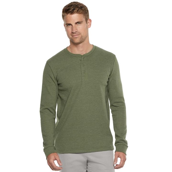 Men's Sonoma Goods For Life™ Modern-fit Supersoft Thermal Henley, Size: Xxl, Dark Green