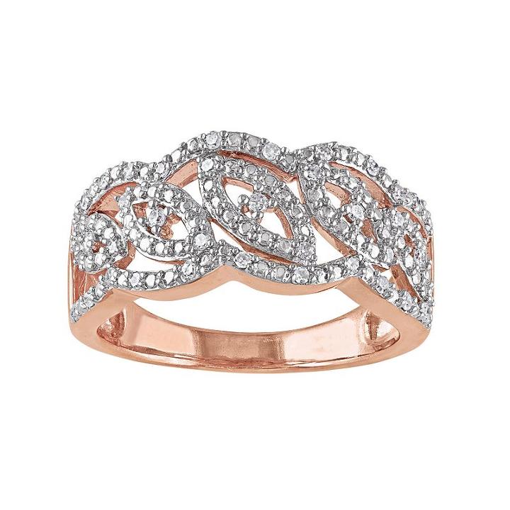 1/5 Carat T.w. Diamond Pink Rhodium-plated Sterling Silver Openwork Ring, Women's, White