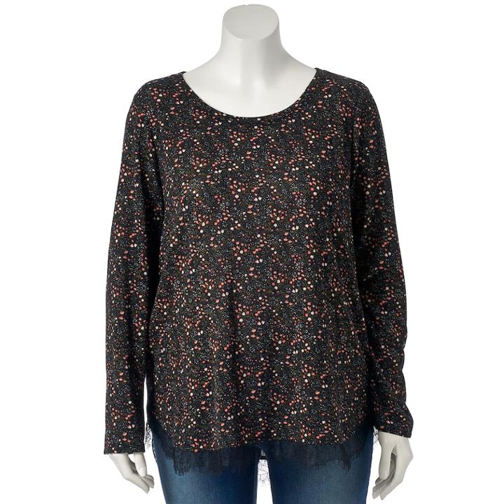 Plus Size Lc Lauren Conrad Lace Trim Tunic, Women's, Size: 1xl, Black