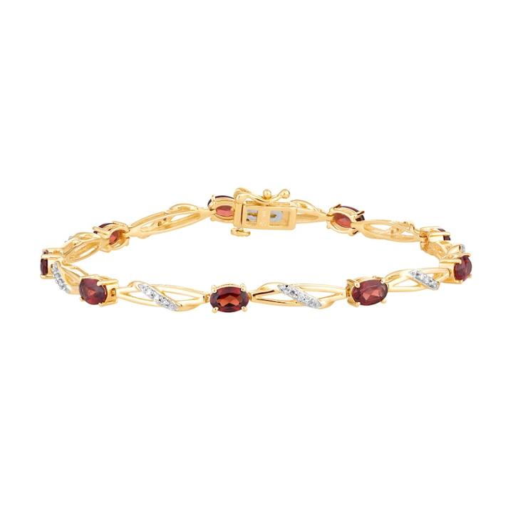 10k Gold Garnet & 1/5 Carat T.w. Diamond Bracelet, Women's, Size: 7.5, Red