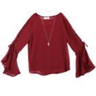 Girls 7-16 Iz Amy Byer Lace-up Bell Sleeve Top With Necklace, Size: Xl, Dark Red