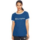 Women's Champion Ringer Graphic Tee, Size: Large, Med Blue
