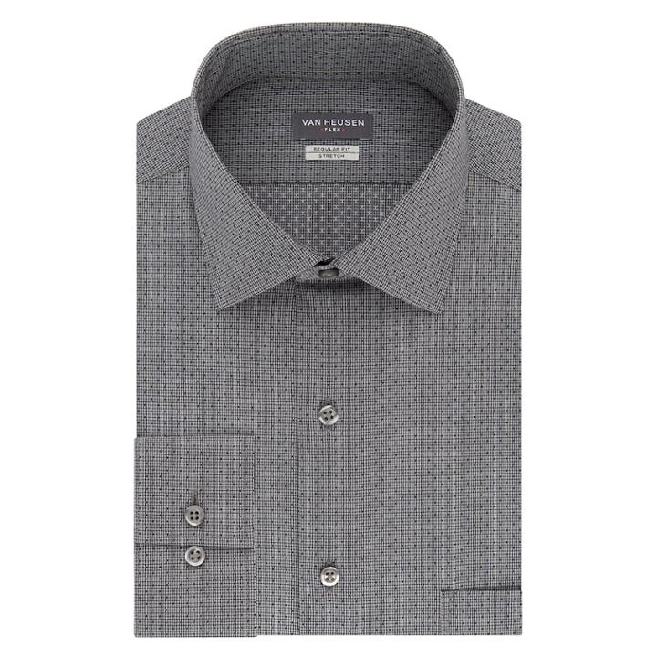 Men's Van Heusen Flex Collar Regular Fit Stretch Dress Shirt, Size: 17.5 36/37, Grey (charcoal)