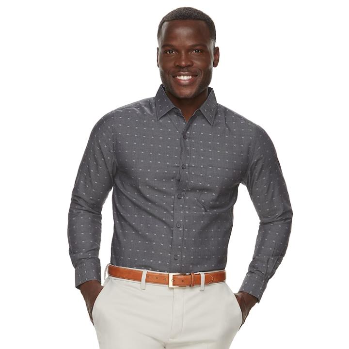 Men's Haggar Classic-fit Tuckless Button-down Shirt, Size: Xl, Black