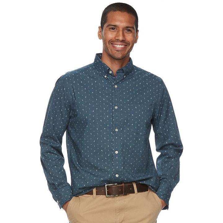 Men's Sonoma Goods For Life&trade; Modern-fit Checked Stretch Poplin Button-down Shirt, Size: Small, Dark Blue
