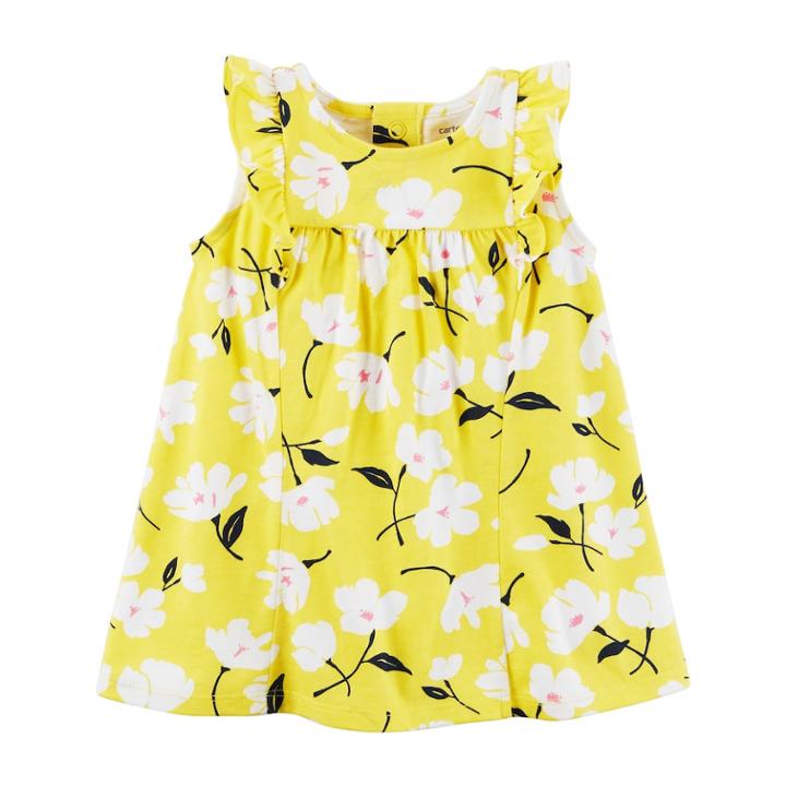 Baby Girl Carter's Floral Ruffle Sleeve Dress, Size: 6 Months, Yellow