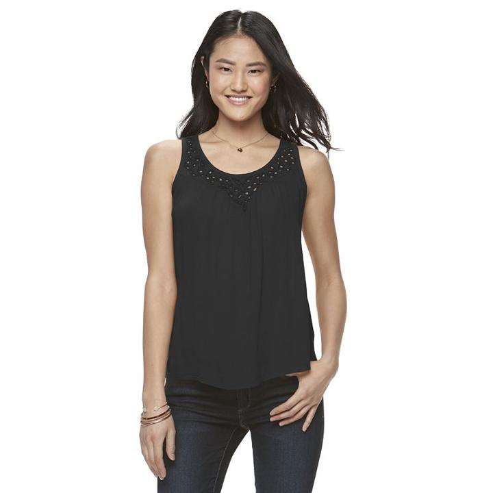 Juniors' Mudd&reg; Embroidered Yoke Tank, Girl's, Size: Small, Black