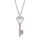 Sterling Silver Lab-created Pink Sapphire Heart & Key Pendant, Women's, Size: 18