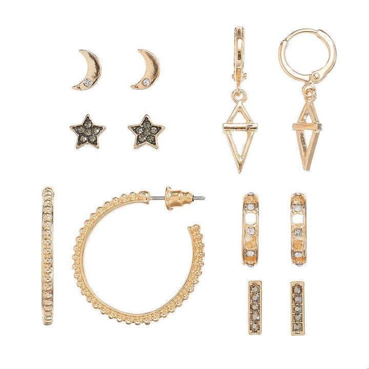Mudd&reg; Star, Crescent & Hoop Nickel Free Earring Set, Women's, Multicolor