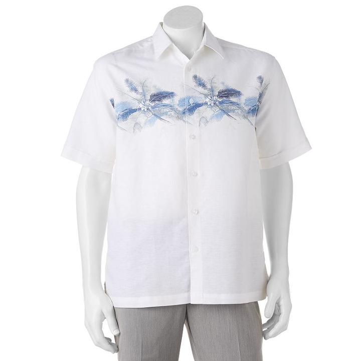 Men's Havanera Classic-fit Palm Tree Linen-blend Button-down Shirt, Size: Large, White