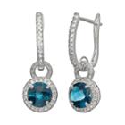 Sterling Silver London Blue Topaz And Lab-created White Sapphire Halo Drop Earrings, Women's