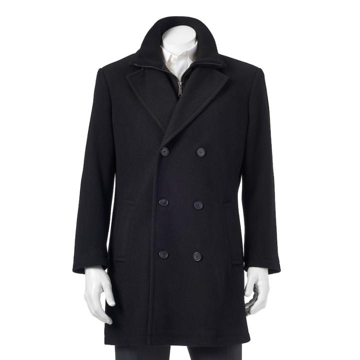 Men's Chaps Classic-fit Double-breasted Wool-blend Top Coat, Size: 46 Long, Black