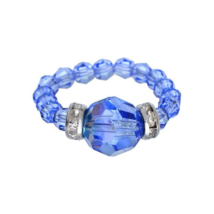 Crystal Avenue Silver-plated Crystal Bead Stretch Ring - Made With Swarovski Crystals, Women's, Blue