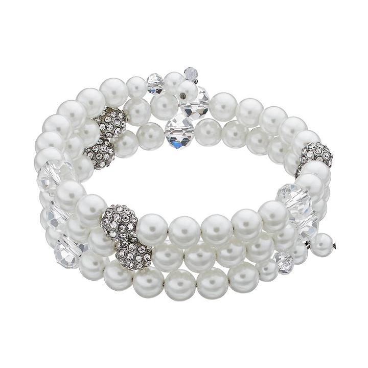 Simply Vera Vera Wang Fireball Simulated Pearl Coil Bracelet, Women's, White