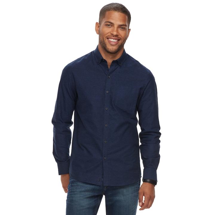 Men's Marc Anthony Slim-fit Solid Stretch Woven Button-down Shirt, Size: Large, Blue
