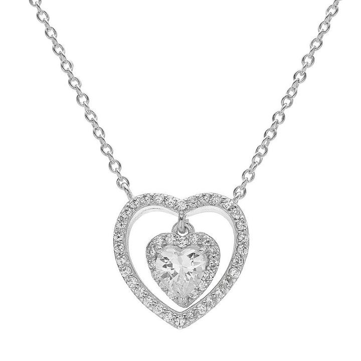 Primrose Cubic Zirconia Sterling Silver Heart Halo Pendant Necklace, Women's, Grey