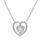 Primrose Cubic Zirconia Sterling Silver Heart Halo Pendant Necklace, Women's, Grey