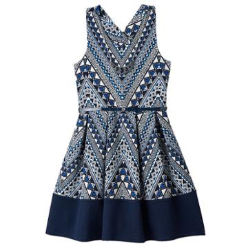 Girls 7-16 Knitworks Printed Bow Back Belted Skater Dress With Necklace, Girl's, Size: 7, Blue