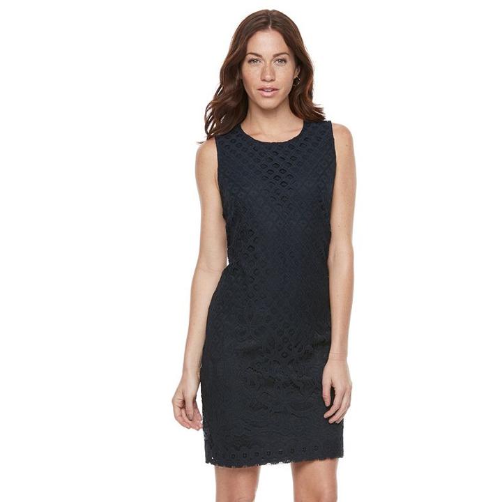 Women's Sharagano Lace Sheath Dress, Size: 16, Blue (navy)